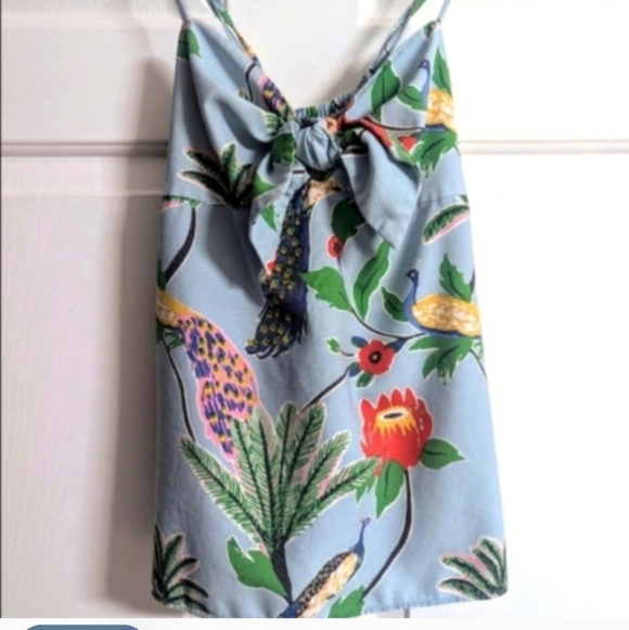 Blue Camisole Top Macy's On 34 Blue Tropical Print, Small Spaghetti Straps - Picture 5 of 9